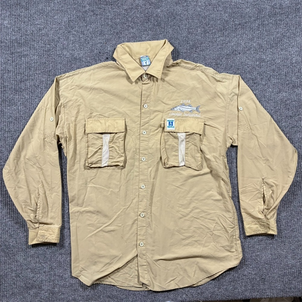 Hook & Tackle Fishing Shirt Mens Size‎ XL Tan Button Up Vented Outdoor Utility